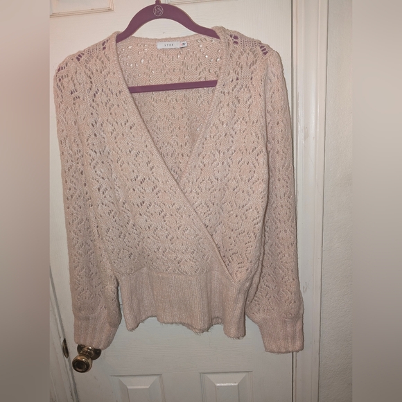 Lush Sweaters - Lush Women's Cream Lace V-Neck Pullover